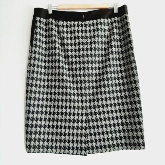 LAURA / Soft Mini Pencil Skirt Classic Houndstooth Pattern Sz 14 - Picture 6 of 8